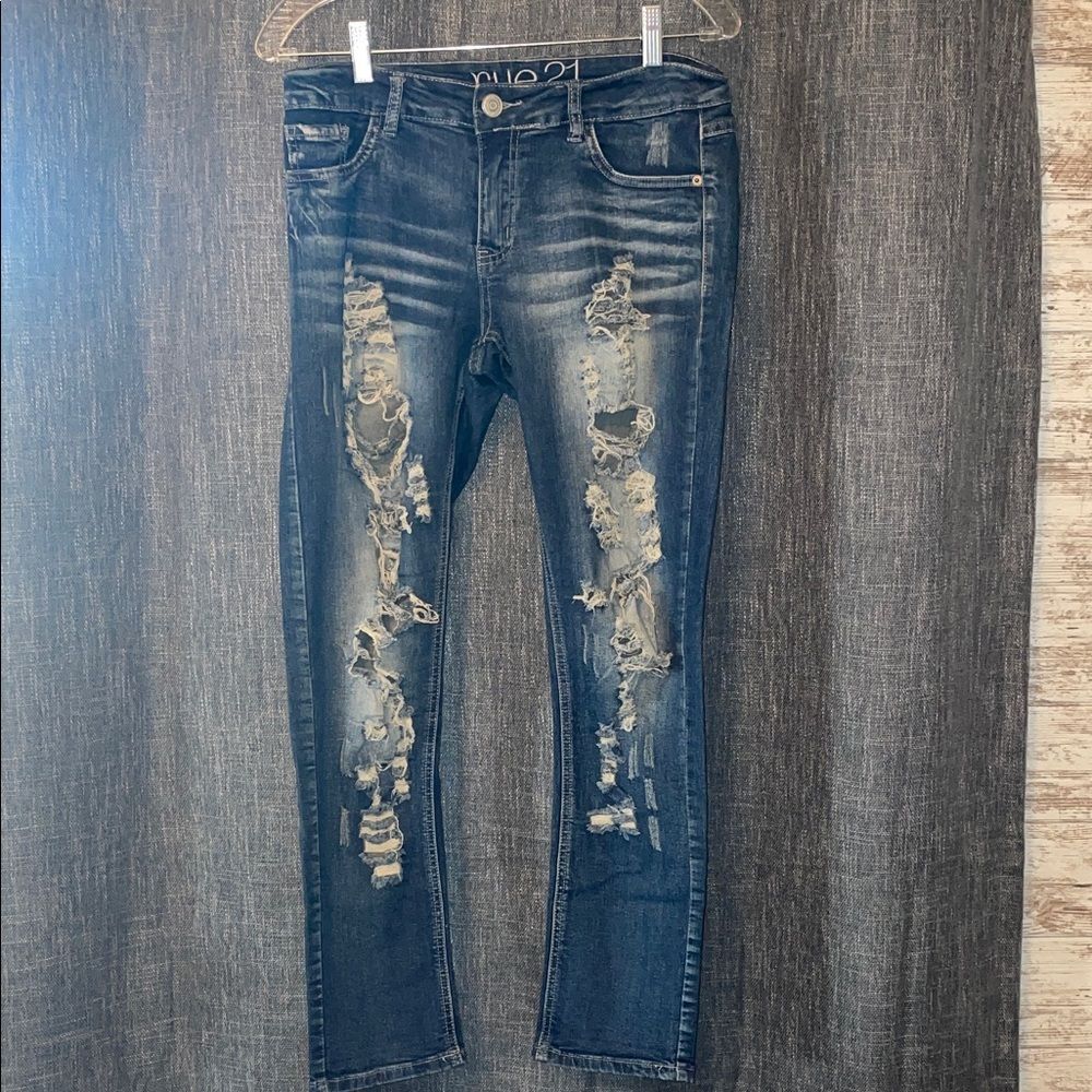 Rue21 Dark Blue Distressed Skinny Jeans